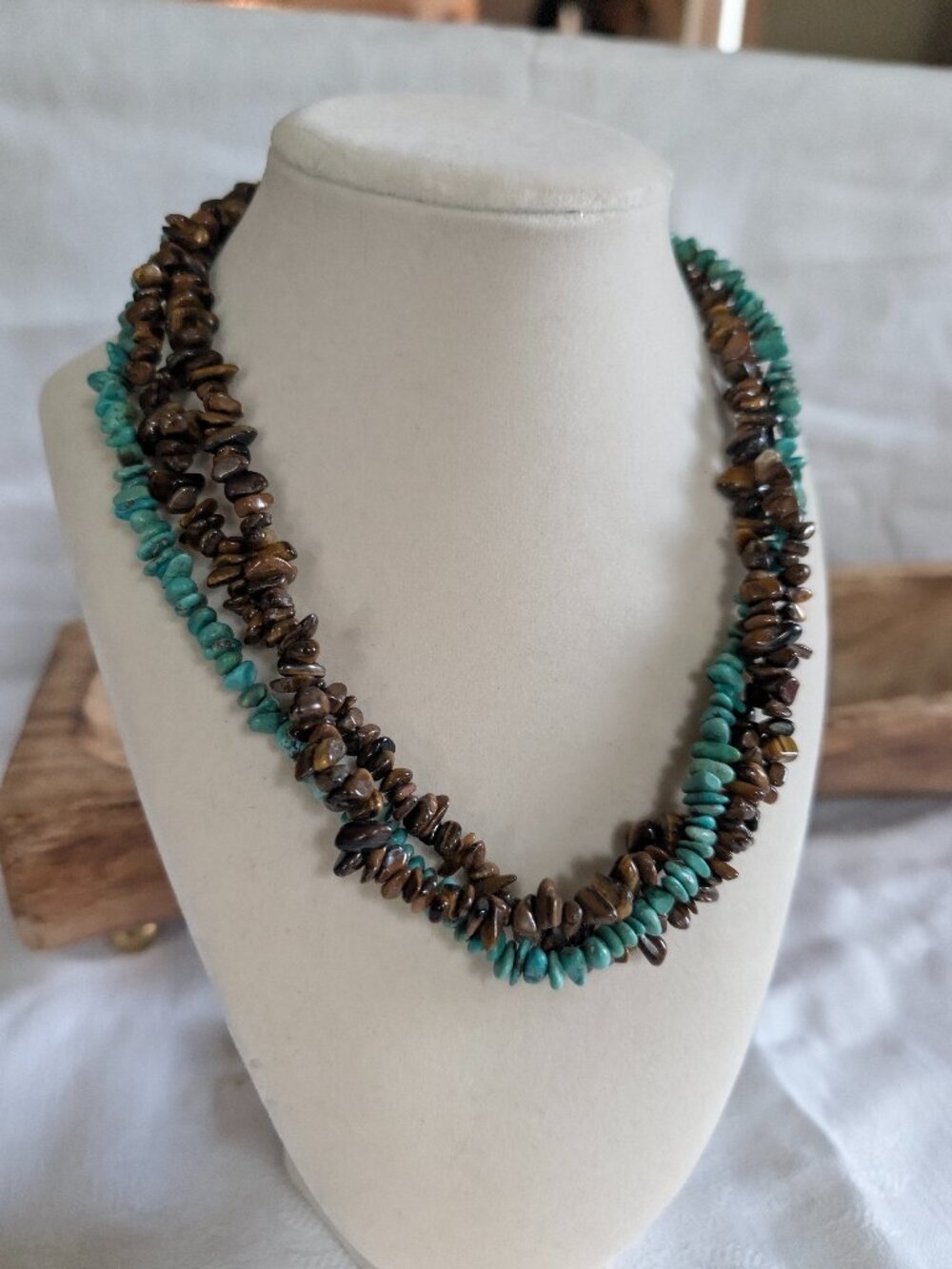 Aluma Inc Turquoise Jasper Sterling Silver Three Strand Necklace 18"